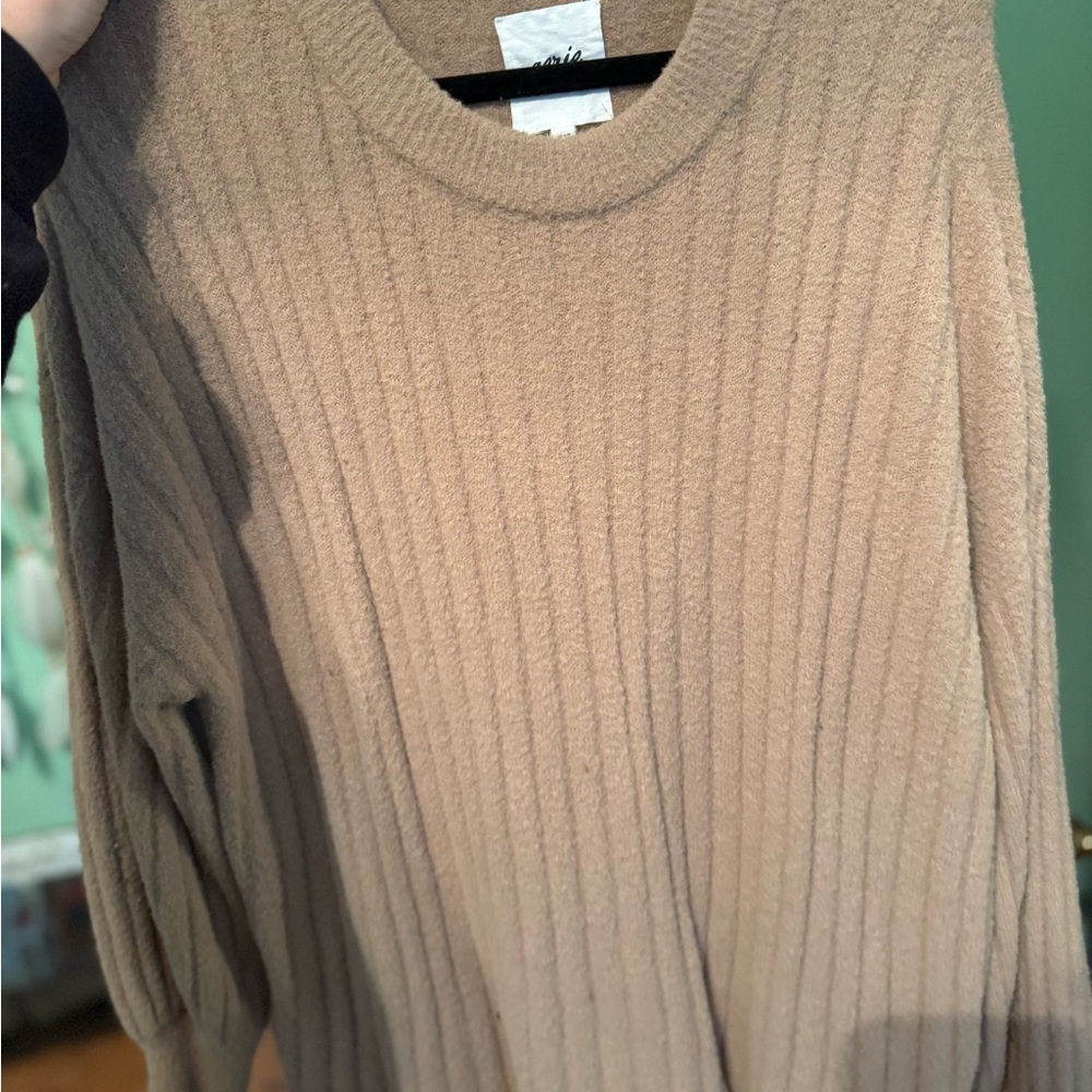 Aerie Camel Ribbed Crew Neck Sweater
